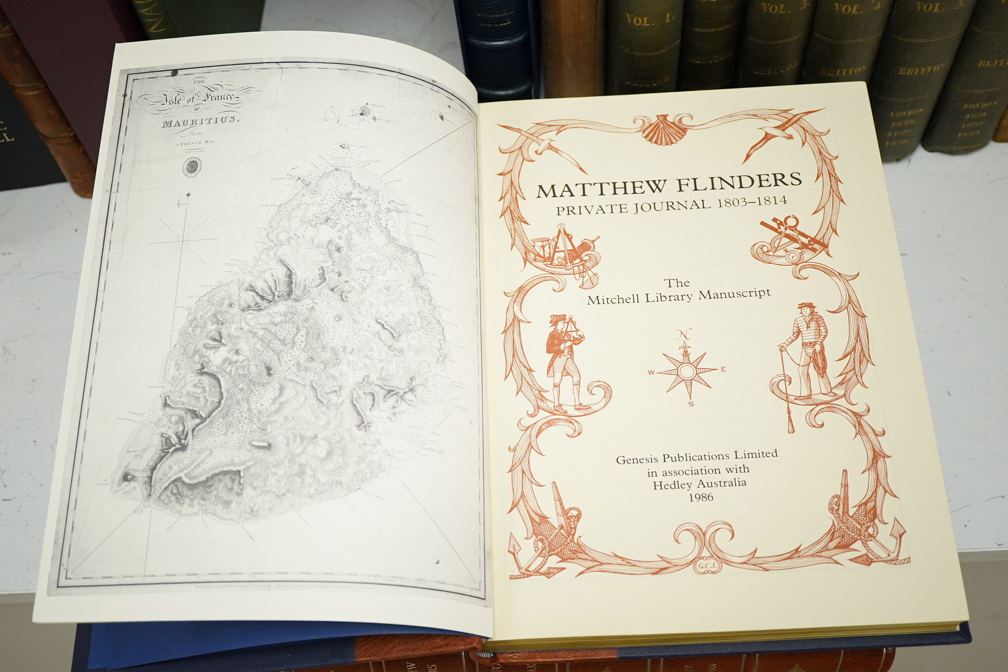 Matthew Flinders: the De Luxe and Complete Edition (of 550 numbered sets), 2 vols. Comprising: Ingleton, Geoffrey C. - Matthew Flinders: navigator and chartmaker ... pictorial title, coloured frontis. and 16 coloured pla